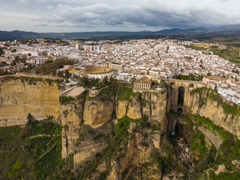 High angle view of townscape against sky