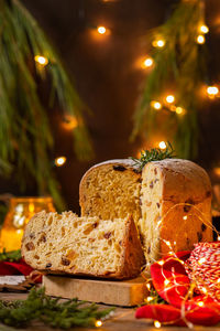 Close-up of christmas decoration on table