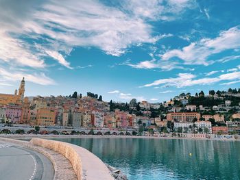 City skyline of menton on the french riviera, on a sunny day and from the harbor