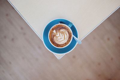 High angle view of coffee on table