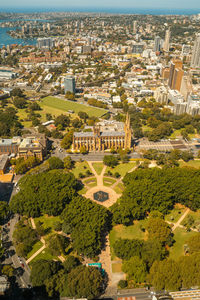 High angle view of buildings in town