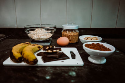 High angle view of breakfast on table