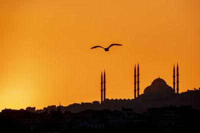 Silhouette of buildings at sunset