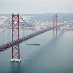 Suspension bridge over river