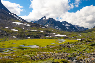 A beautiful summer landscape with rapa river rapadalen in sarek national park in sweden.