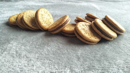High angle view of cookies on table