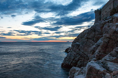 Scenic view of sea against dramatic sky