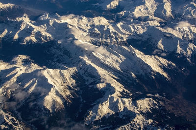 High angle view of snowcapped mountains