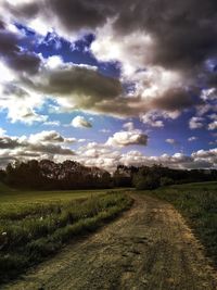 Scenic view of field against cloudy sky