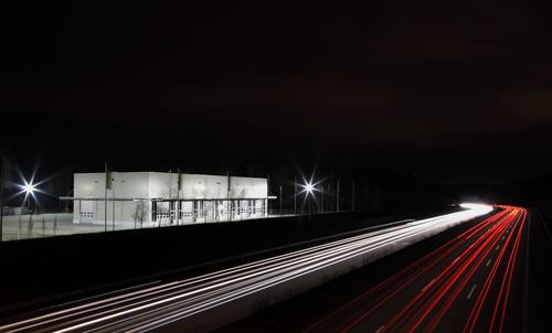 Light trails on road at night