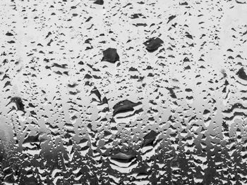 Full frame shot of raindrops on glass window