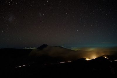 Aurora borealis against star field at night