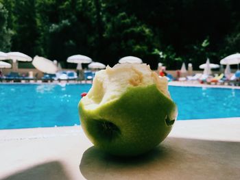 Close-up of fruits in swimming pool