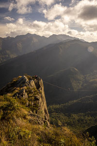 Beautiful view to adventure highliner with big mountains on the back