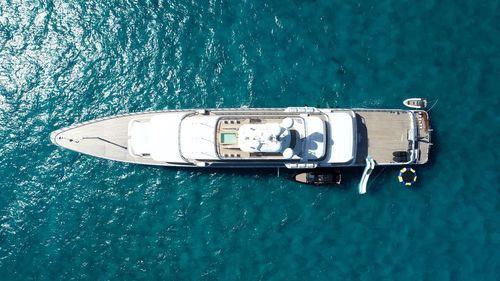 High angle view of ship moored in sea