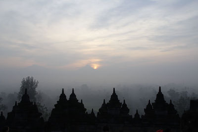 Panoramic view of temple against sky during sunset