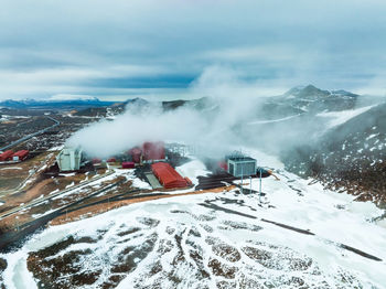 Aerial view of the krafla power plant in iceland.