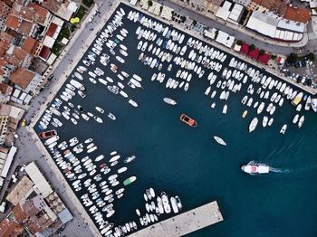Aerial view of sailboats in sea