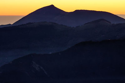 Scenic view of mountains during sunset