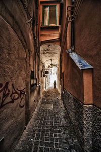 Narrow alley along buildings