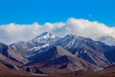 Scenic view of snowcapped mountains against sky