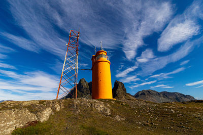 Low angle view of lighthouse against sky