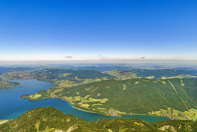 View of alps mountain with mondsee lake from schafberg mountain, austria