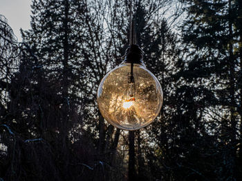 Low angle view of illuminated light bulb