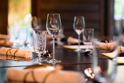 Glass of wine on table in restaurant