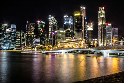 Illuminated city at waterfront