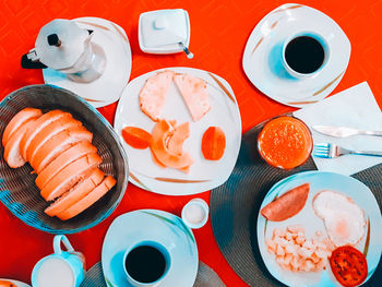 High angle view of food on table