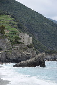 Scenic view of sea and buildings against sky