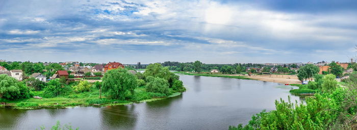 Ros river in the city of bila tserkva, ukraine, on a cloudy summer day