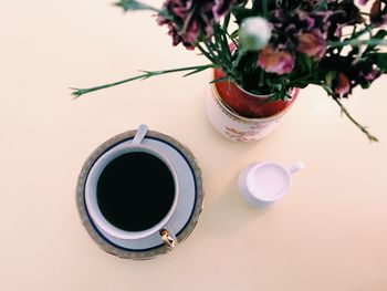 Close-up of coffee cup on table