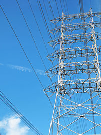 Low angle view of electricity pylon against sky