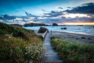 Scenic view of sea against sky during sunset