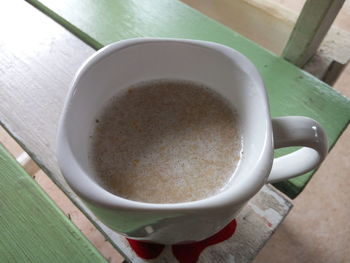 High angle view of coffee on table