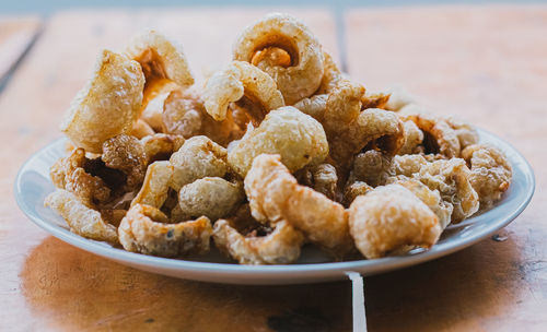 Close-up of dessert in plate on table