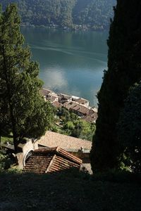 High angle view of steps in front of sea