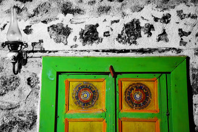 Close-up of green door