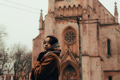 Low angle view of statue in historic building woman 