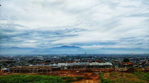 High angle view of cityscape against sky