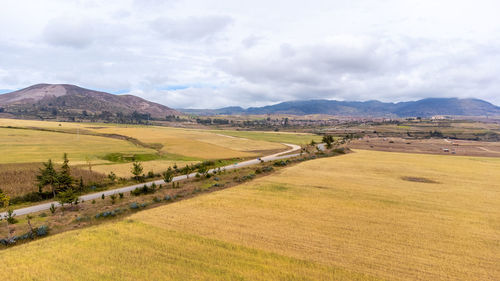 Scenic view of agricultural landscape against sky