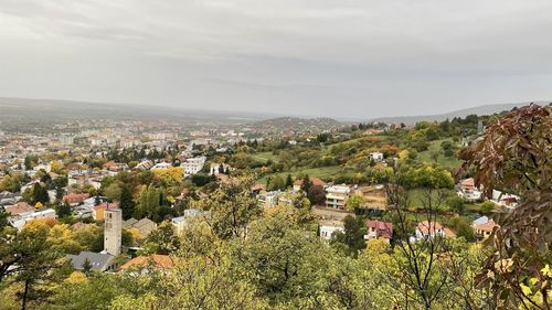 High angle view of townscape against sky