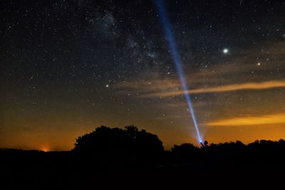 Low angle view of silhouette trees against sky at night