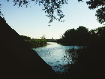 Scenic view of lake against clear sky