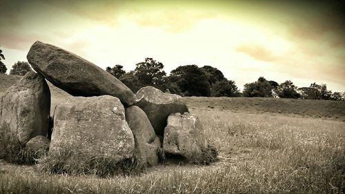 Scenic view of grassy field against cloudy sky