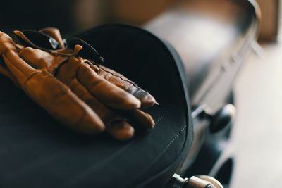 Close-up of man working with camera