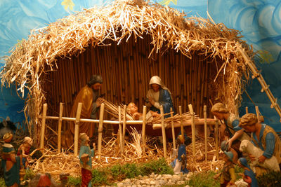 Close-up of nativity scene during christmas