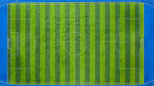 Aerial view of empty soccer field